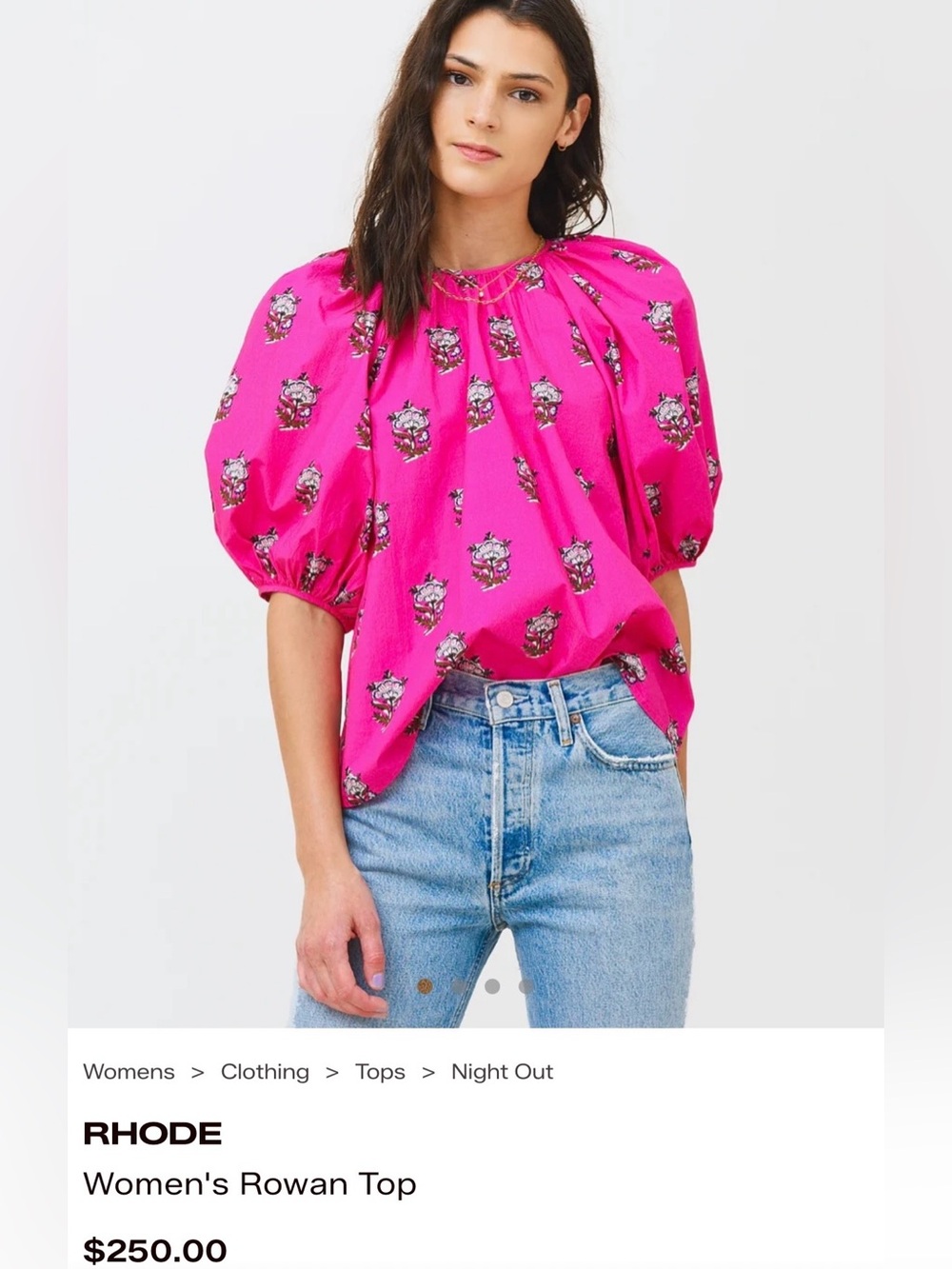 RHODE Hot Pink Floral Puff-Sleeve Top size small sold out